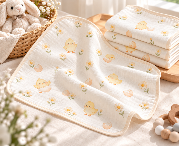 JESMARY - Xưởng in thêu logo thương hiệu lên khăn sữa cho cửa hàng mẹ và bé