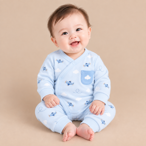 JESMARY - Bộ Sơ Sinh Cotton Co Giãn Bốn Chiều Màu Xanh Nhạt, Dễ Vận Động Cho Bé