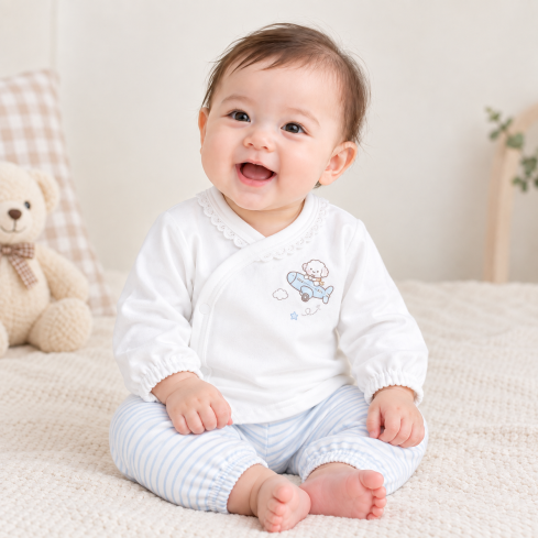 JESMARY - Bộ Sơ Sinh Họa Tiết Gấu Con Trên Nền Xanh Nhạt, Thoải Mái Và Dễ Thương Cho Bé